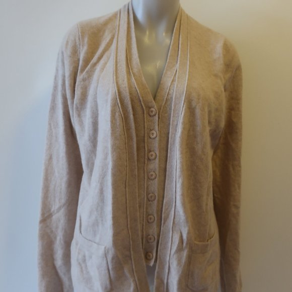 *Womens Sutton Cashmere Beige Cashmere V-Neck Faux Layered Cardigan Sweater L CO - Picture 3 of 13